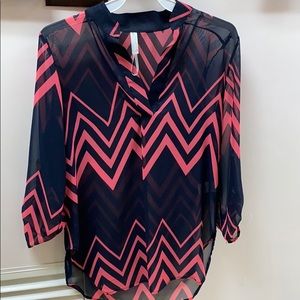 Navy and peach Chevron blouse